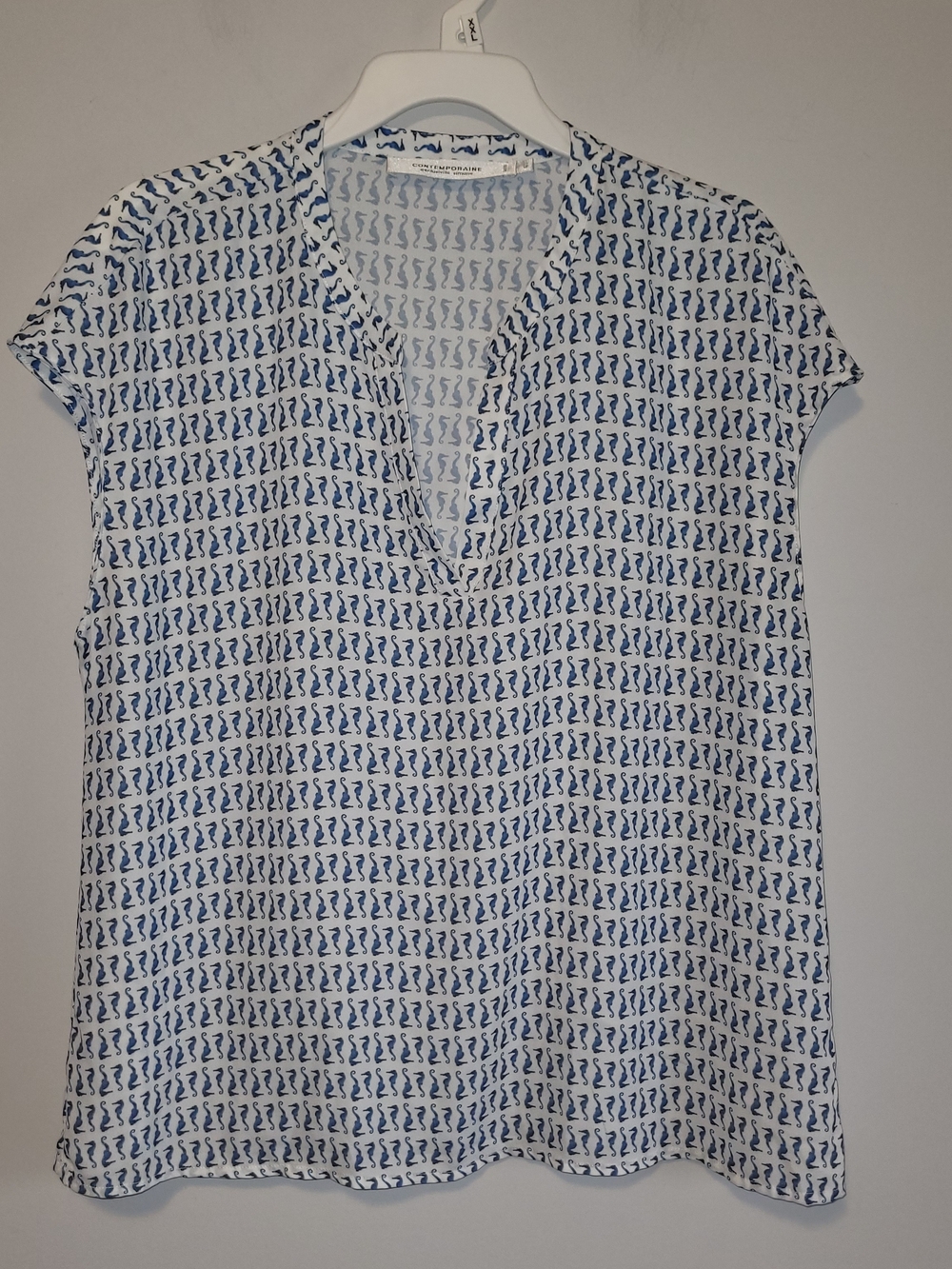 Contemporaine Simons Nautical Seahorse Blouse Blue White L - Picture 3 of 6